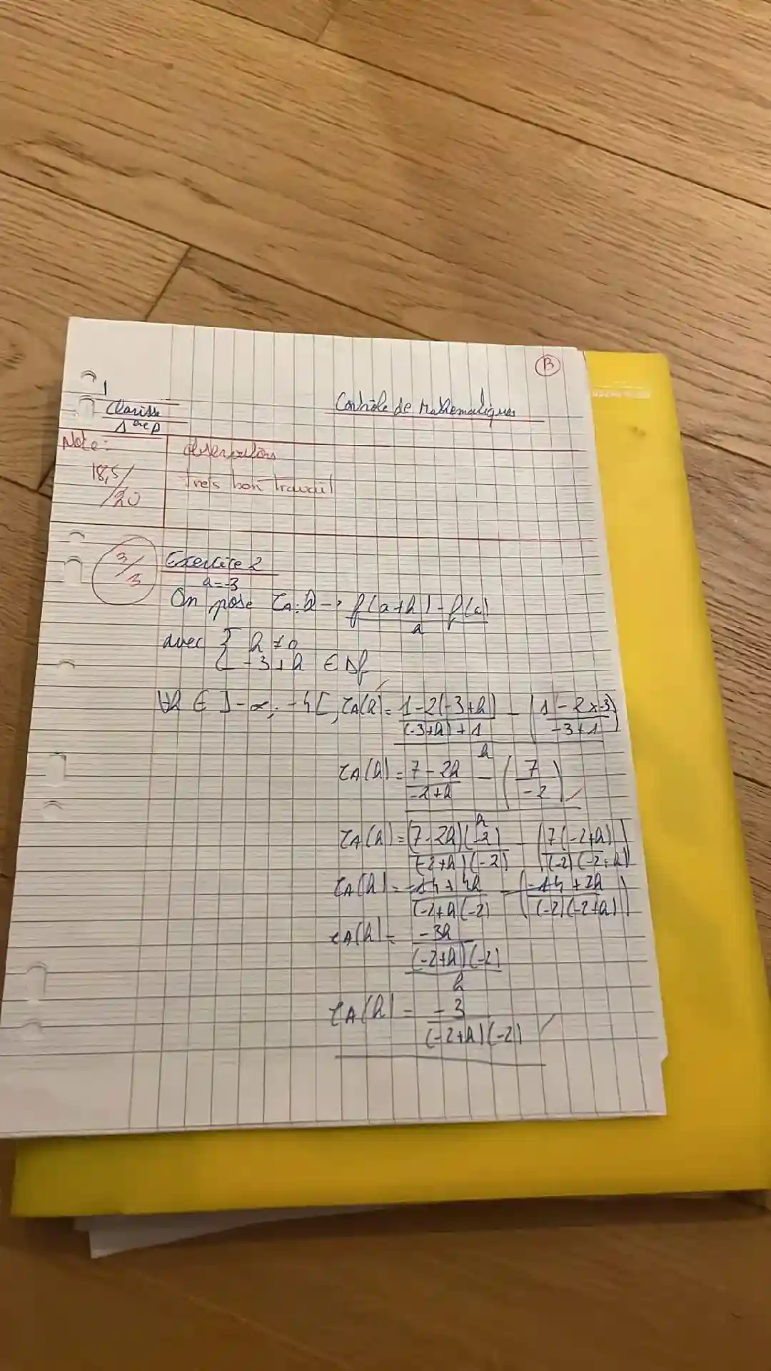 copie d'élève en premiere en maths au lycée saint erembert 18 sur 20