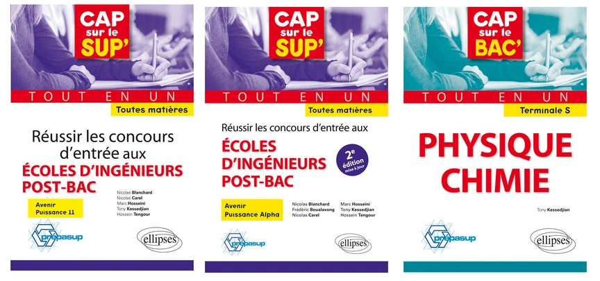 Les trois ouvrages de Tony Kessedjian publiés aux Éditions Ellipses — manuels de physique-chimie lycée